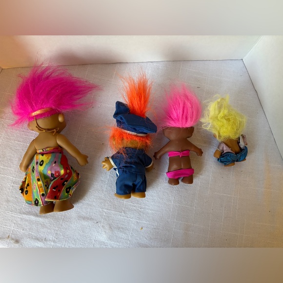 Russ Vintage Colorful Troll Dolls Set of 4 1980s Toys Dolls Police Beach - Picture 2 of 12